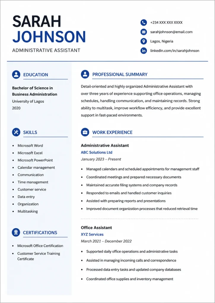 Administrative Assistant Resume Example