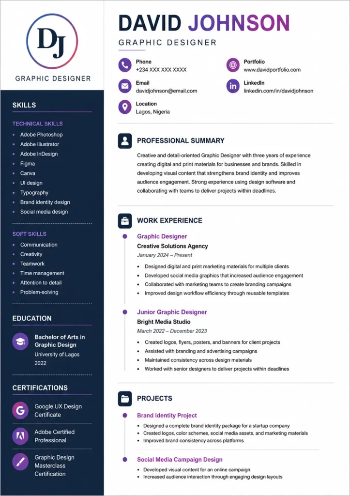 Graphic Designer Resume Example in size A4 paper