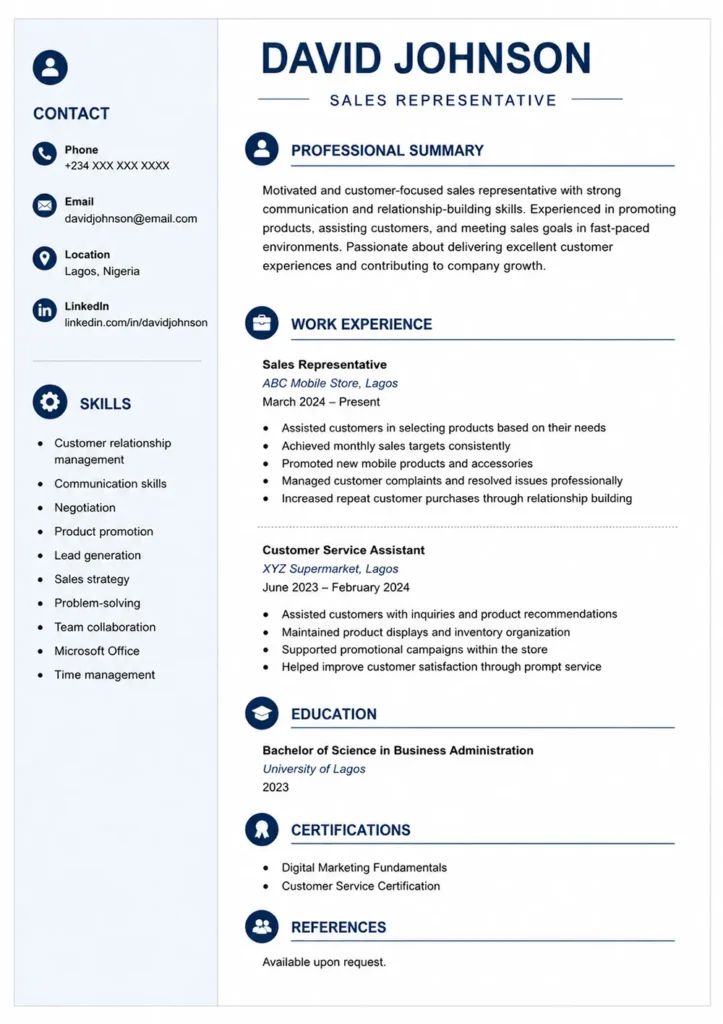 Sales Representative Resume Example