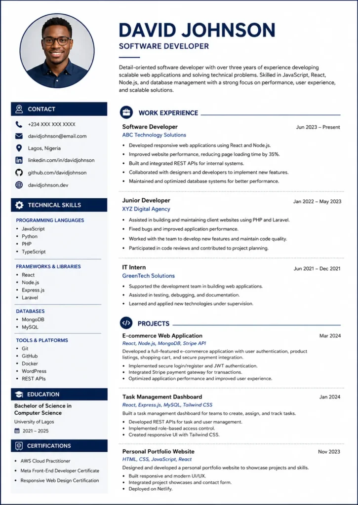 Software Developer Resume Example